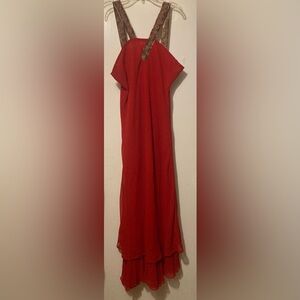 Ashro Red Evening Dress with Embellished Straps